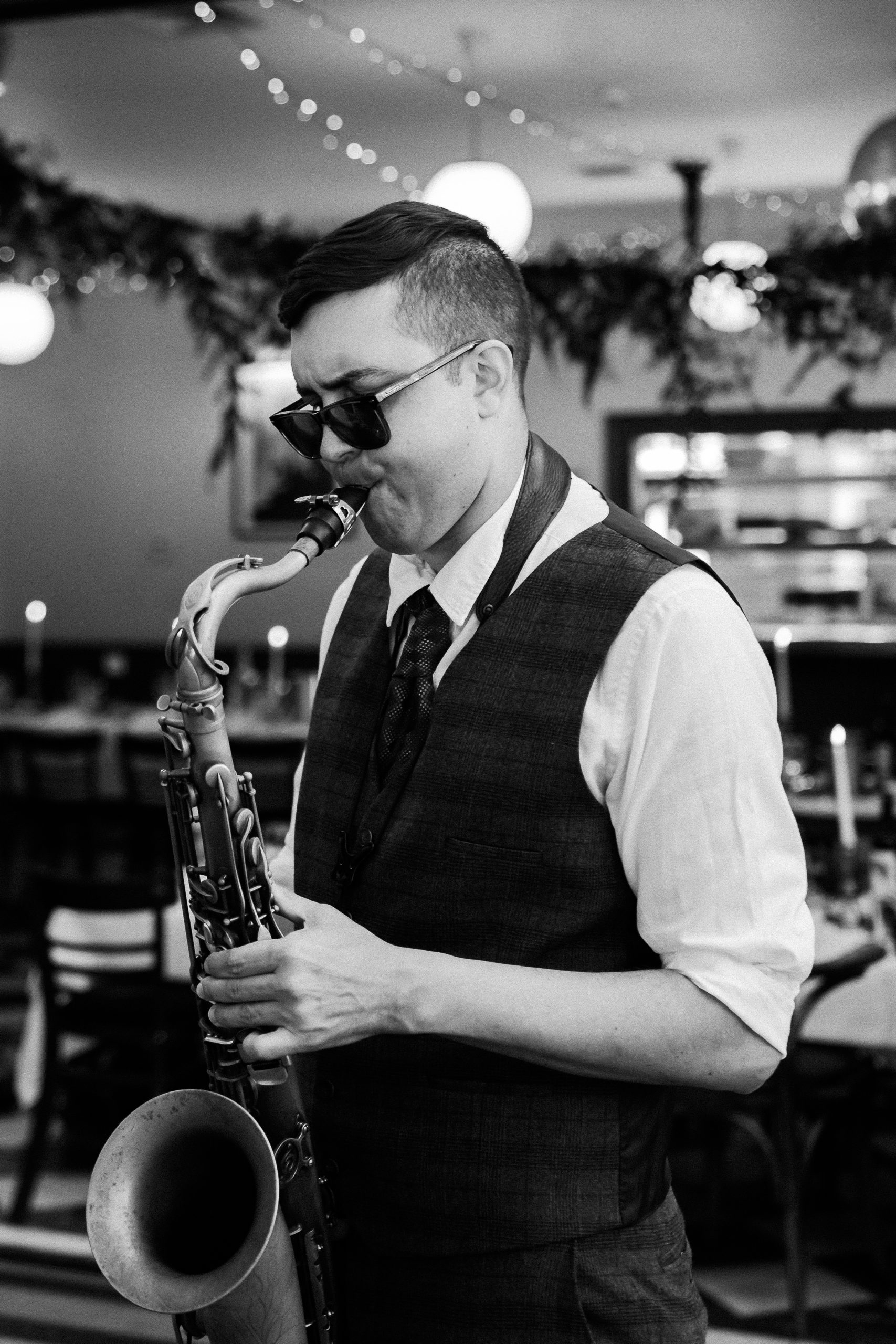 image of jazz saxophonist playing at a wedding