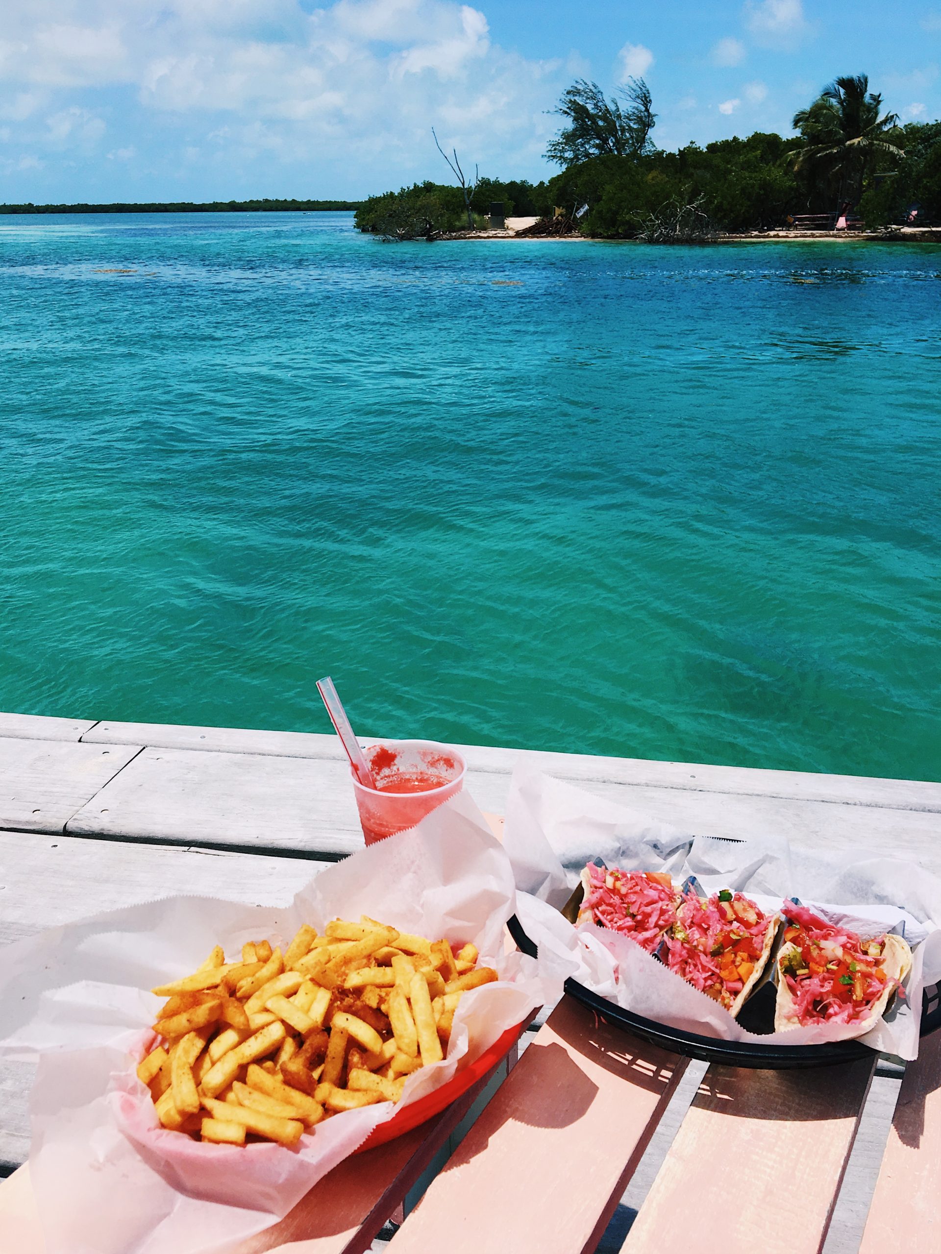 Fries and tacos on the caribbean ocean