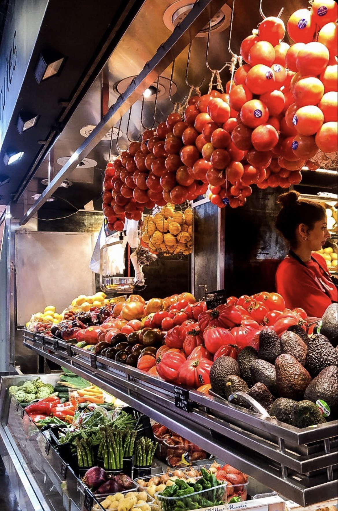 barcelona central market, fresh produce in rows
